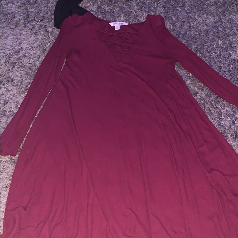 maroon long sleeve stretchy dress